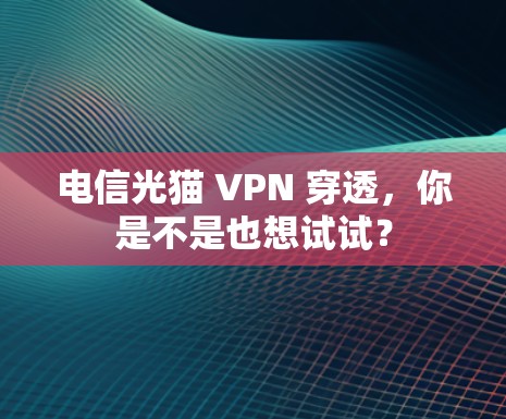 电信光猫 VPN 穿透，你是不是也想试试？
